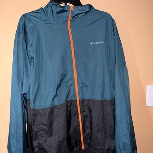 Columbia Men's Teal and Black Windbreaker with Orange Zipper